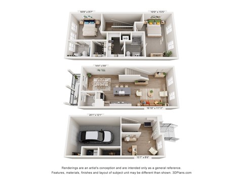 Three floor plans for a house are shown.